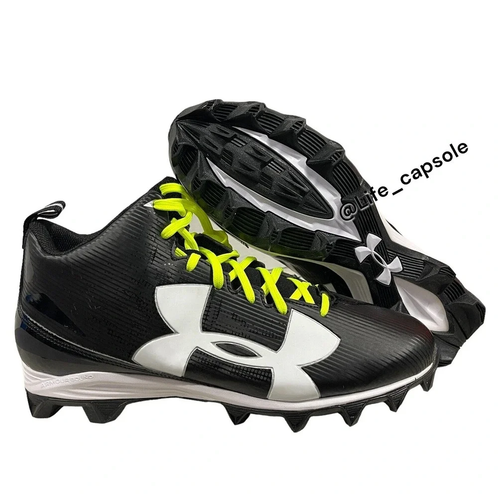 Size 13 Under Armour Crusher RM Black Football Cleats‎ Multi Color Laces Custom